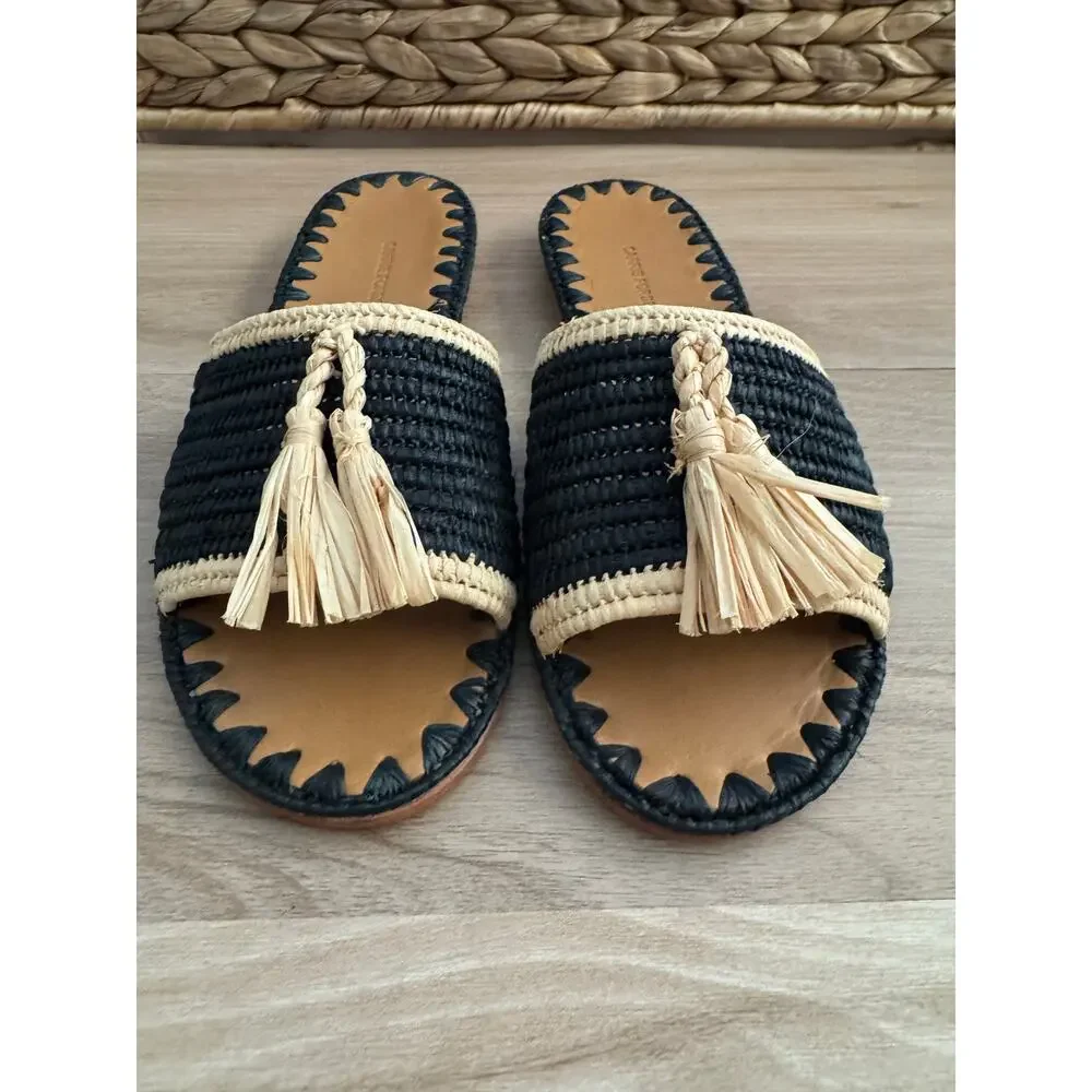 Carrie Forbes Adam Pom raffia Slide Sandals